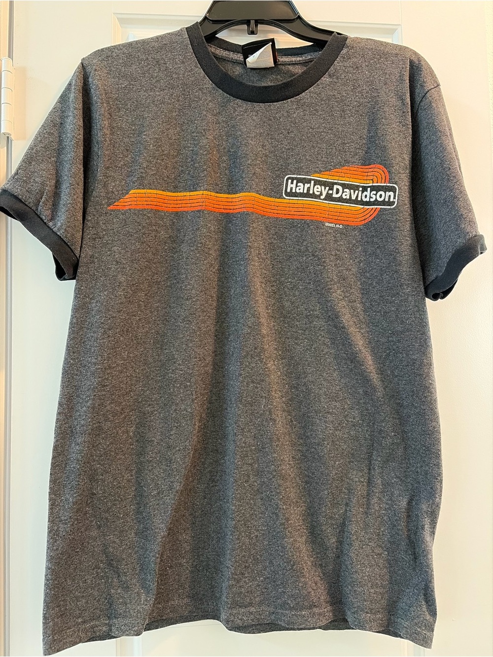 Harley-Davidson Gray Ringer Tee with Orange Stripe Logo